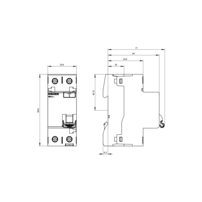 Siemens 5SV4614-0 2-polige AC-circuitbreaker met reststroom 40A 300mA Un AC 230V
