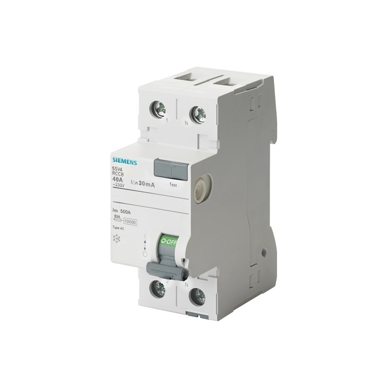 Siemens 5SV4614-0 2-polige AC-circuitbreaker met reststroom 40A 300mA Un AC 230V